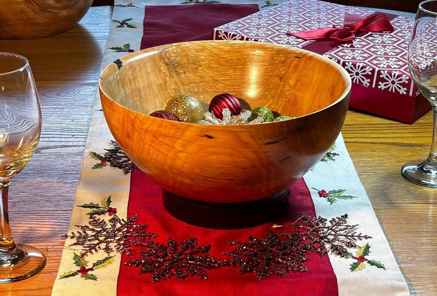 Handmade 10.5” x 4.5” Highly Figured Maple Bowl.