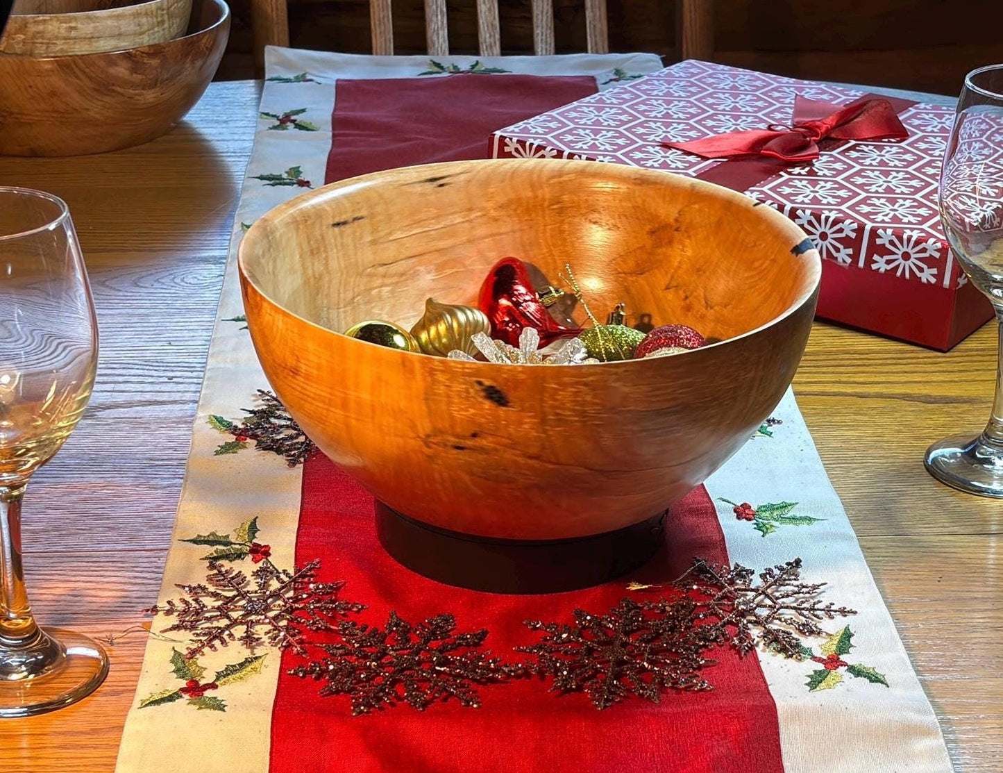 Handmade 10.5” x 4.5” Highly Figured Maple Bowl.